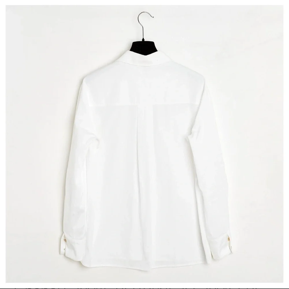 Chanel White Dress Shirt for with CHANEL Embroidery Sz S
